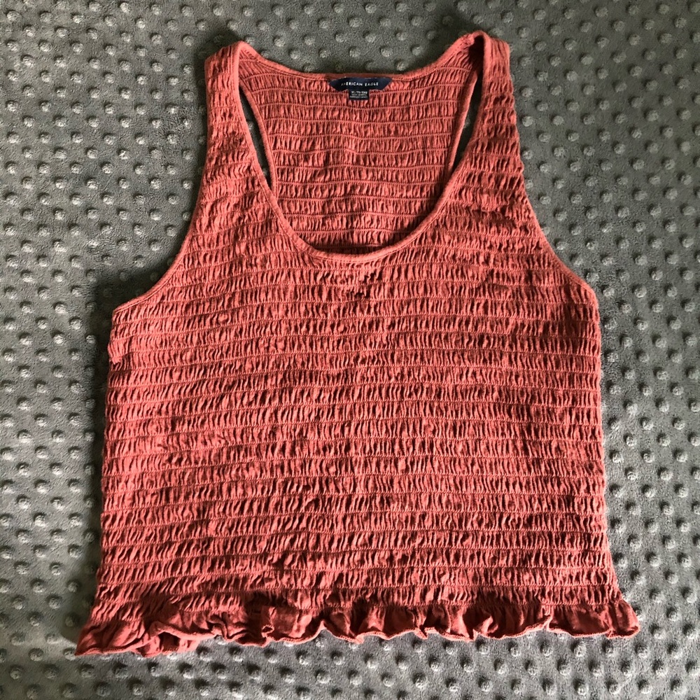 American Eagle Rust Red Shirred Tank